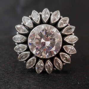 Crystal Glare Solitaire Silver Ring