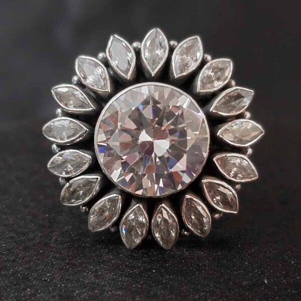Crystal Glare Solitaire Silver Ring