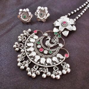 Peacock Radiance Ruby Silver Pendant Set