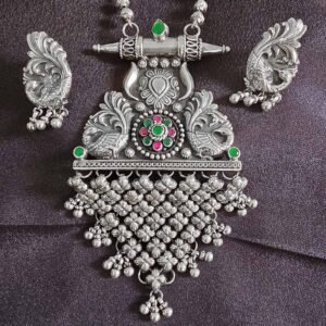 Peacock Grace Stone Silver Pendant Set