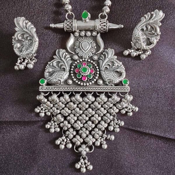 Peacock Grace Stone Silver Pendant Set