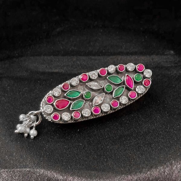 Silver Tri-Color Oval Saree Pin