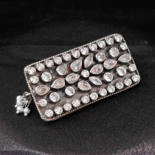 Silver Crystal Frost Rectangle Saree Pin