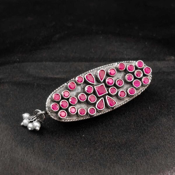 Silver Ruby Bloom Oval Saree Pin