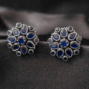 Midnight Bloom Blue Silver Studs