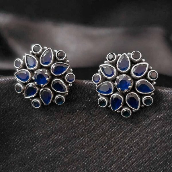 Midnight Bloom Blue Silver Studs