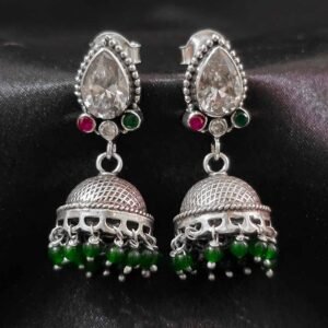 Royal Dome Silver Jhumka Earrings