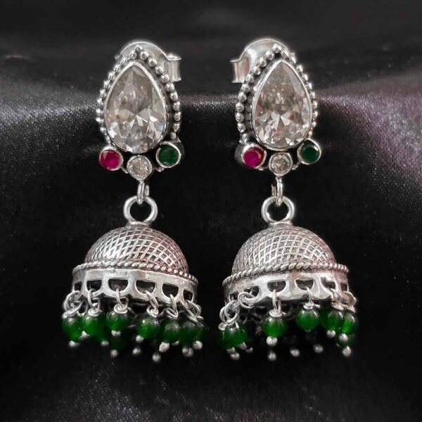 Royal Dome Silver Jhumka Earrings