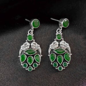 Emerald Grace Cut-Stone Silver Earrings