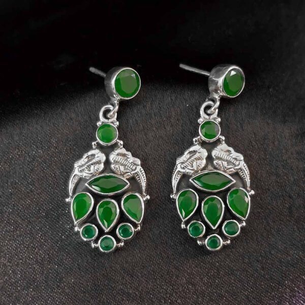 Emerald Grace Cut-Stone Silver Earrings