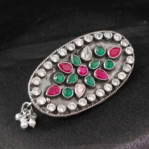 Silver Floral Royale Oval Saree Pin