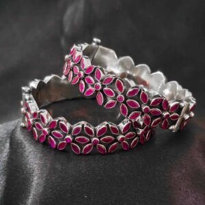 Ruby Pink Pure Silver Bangle