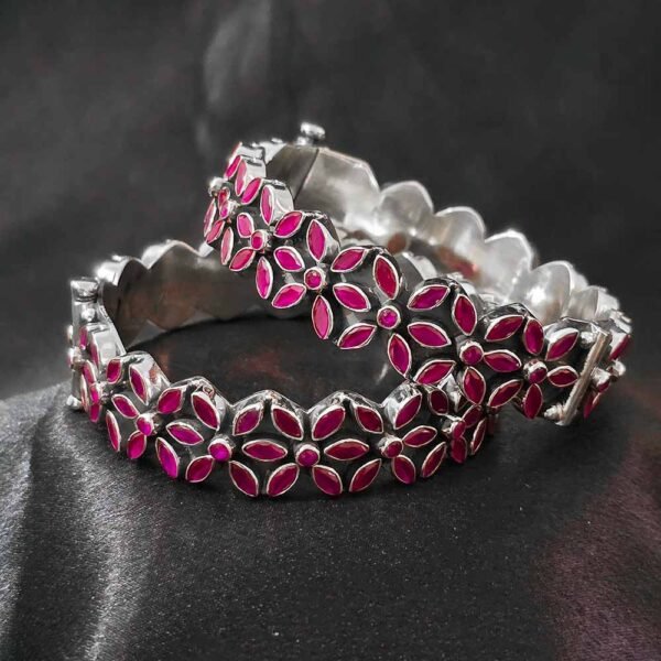 Ruby Pink Pure Silver Bangle