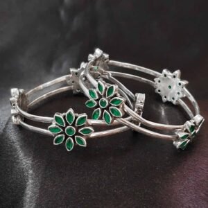 Green Leaf Style Pure Silver Bangle