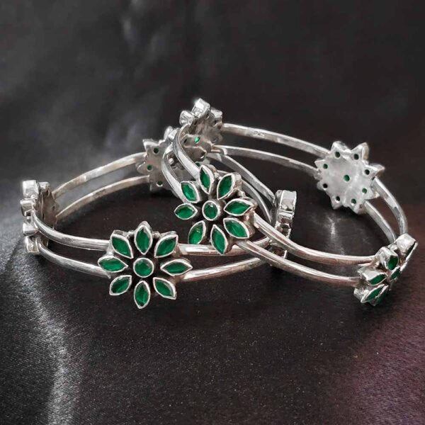 Green Leaf Style Pure Silver Bangle