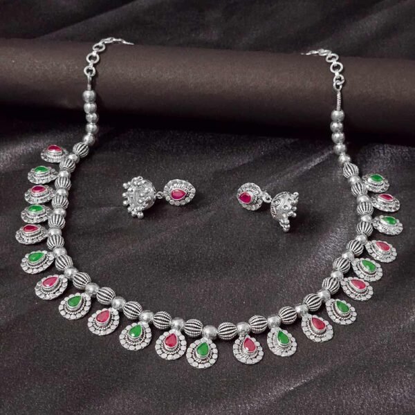 Pear Drop Stone Silver Necklace Set