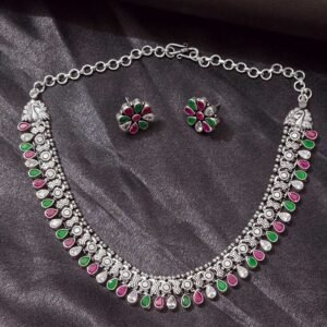 Royal Peacock Ruby Silver Necklace Set