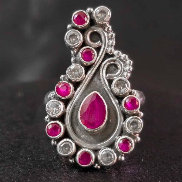 Gulnaar Ruby Paisley Silver Ring