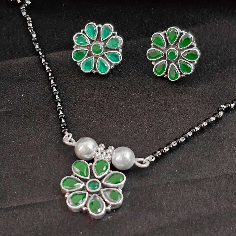 Green Petal Silver Mangalsutra