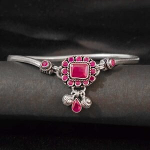 Pink Enamel Sterling Silver Anklet