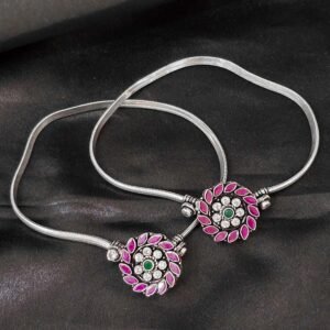 Padma Meenakari Floral Silver Anklet