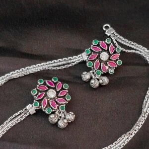 Phoolmala Floral Enamel Silver Anklet