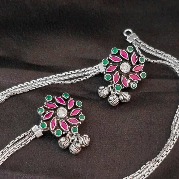 Phoolmala Floral Enamel Silver Anklet