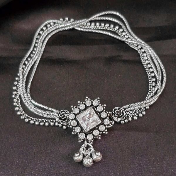 Chandrika Cut Stone Silver Anklet - Image 2