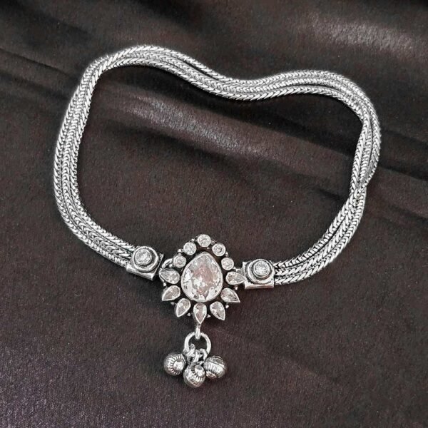 Sitara Crystal Drop Silver Anklet - Image 2