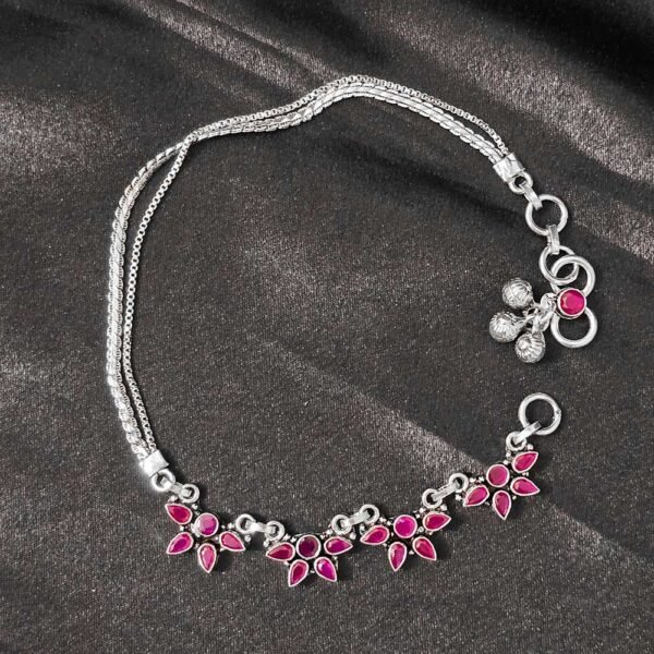 Modern Phoolkari 925 Silver Floral Anklet - Image 2