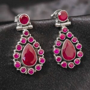 Rosy Halo Raindrop Silver Earrings