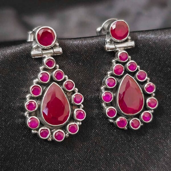 Rosy Halo Raindrop Silver Earrings