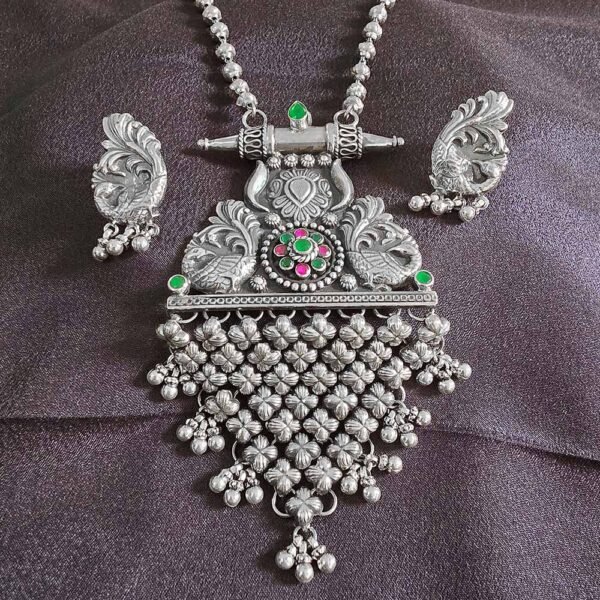 Peacock Grace Stone Silver Pendant Set - Image 2