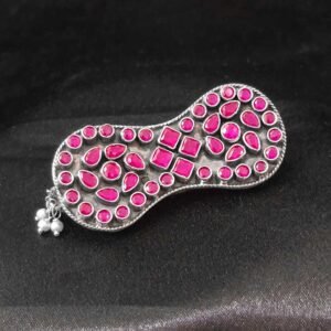 Ruby Grace Cut-Stone Silver Saree Pin