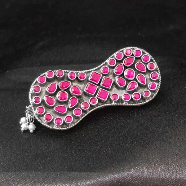 Ruby Grace Cut-Stone Silver Saree Pin