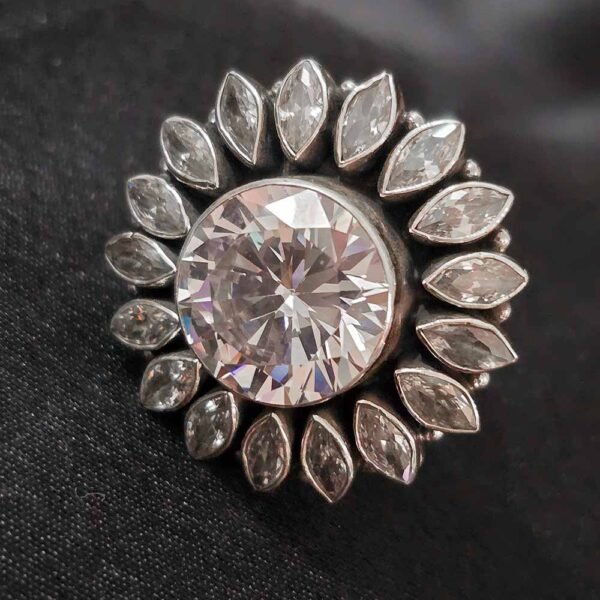 Crystal Glare Solitaire Silver Ring - Image 2