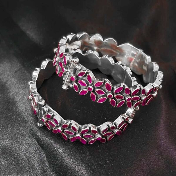 Ruby Pink Pure Silver Bangle - Image 2