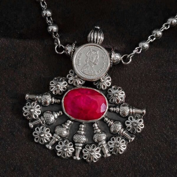 Royal Pink Stone Silver Pendant Set - Image 2