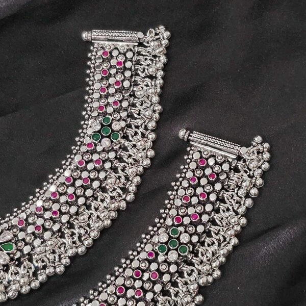 Royal Charm Cut Stone Silver Anklet - Image 2