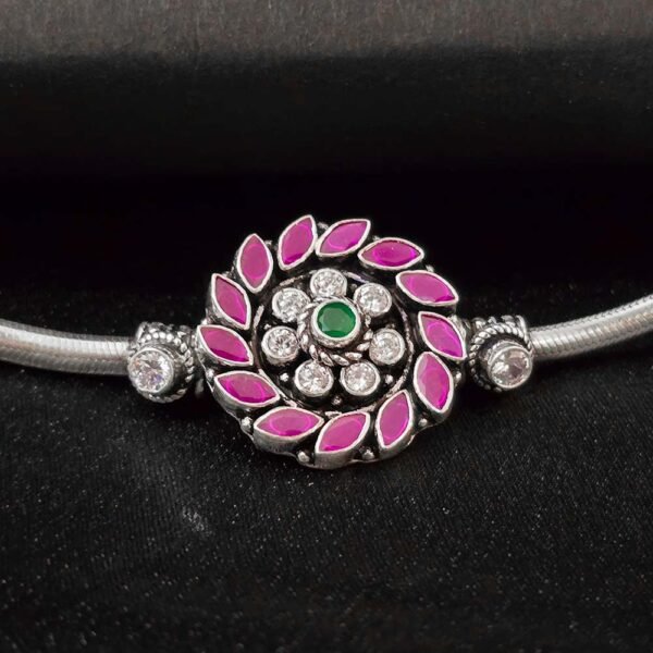 Padma Meenakari Floral Silver Anklet - Image 2
