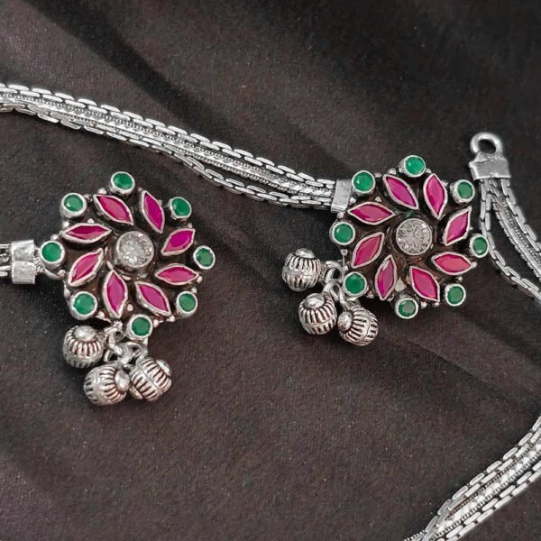 Phoolmala Floral Enamel Silver Anklet - Image 2
