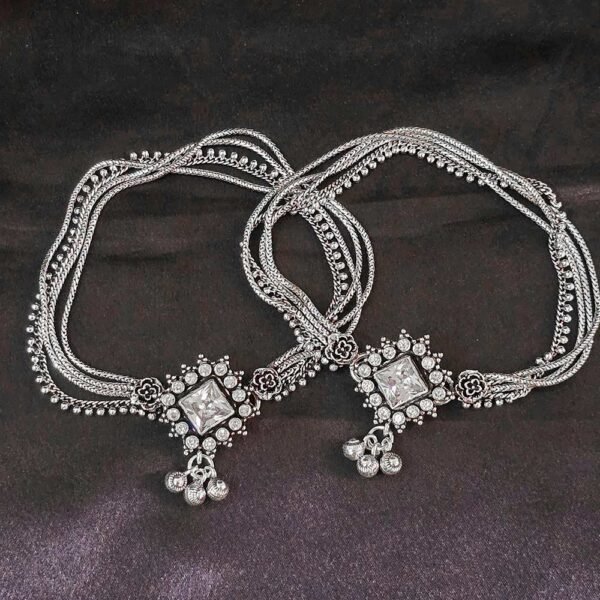 Chandrika Cut Stone Silver Anklet
