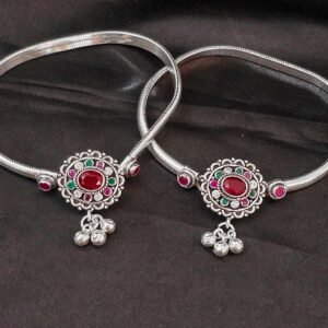 Meera Ruby Red Silver Anklet