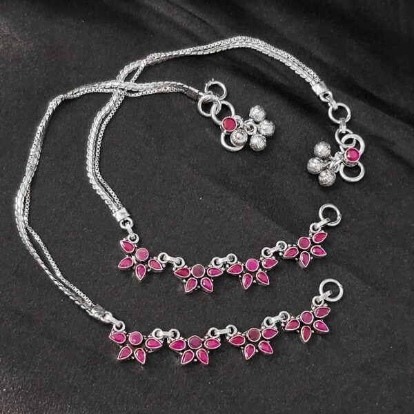 Modern Phoolkari 925 Silver Floral Anklet