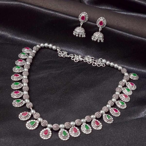 Pear Drop Stone Silver Necklace Set - Image 2