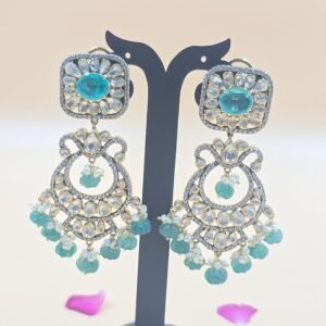 Aqua Moissanite Chandbali Earrings